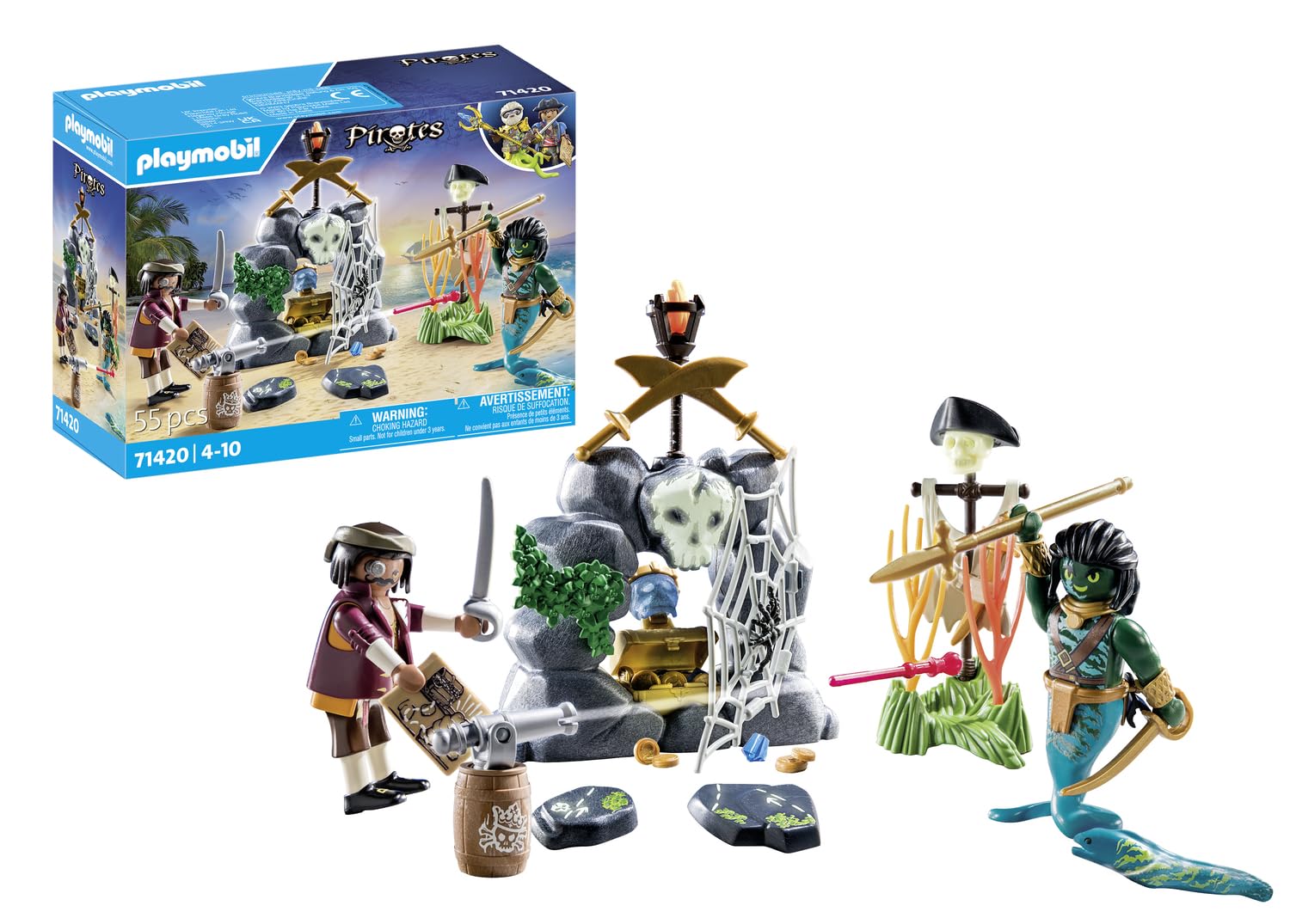 Playmobil 71418 Pirates: Small Pirate Vessel, exciting adventures on the high seas, complete with extensive accessories, fun imaginative role-play, playsets suitable for children ages 4+