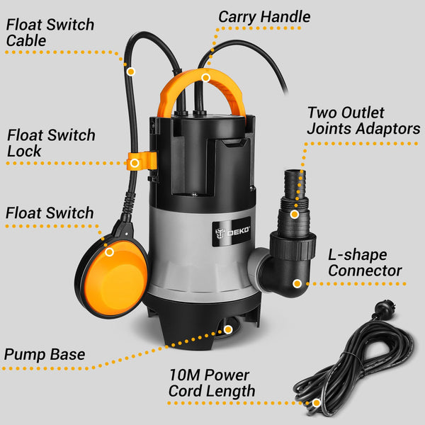 Water Pump: DEKO Submersible Water Pump 400W 10000L/H, Portable Water Sump Pump to Empty Pool, Water Drainage Pump for Clean and Dirty Water for Garden Pond, Pools and Ditches Float Switch