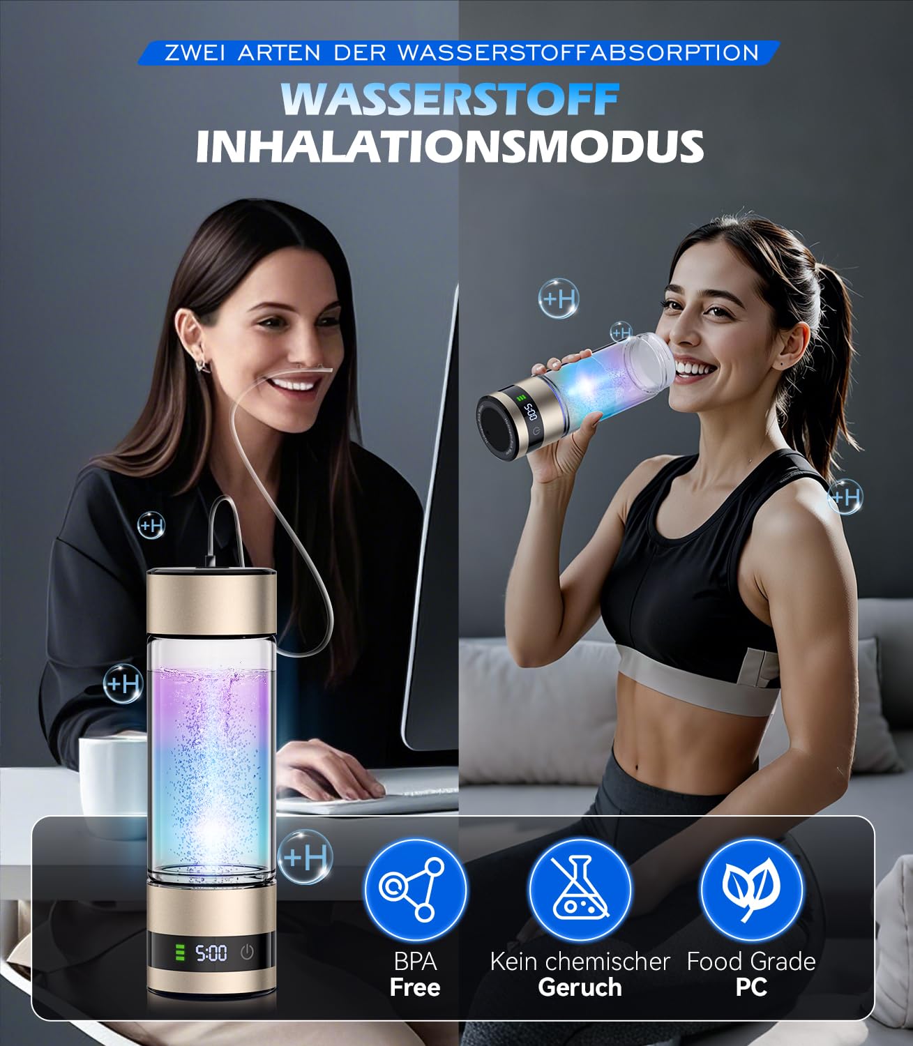 Upgrade 3-in-1 Hydrogen Water Bottle Generator - Industry TOP - 24-Hour Hydrogen Lock | 0 Chlorine & 0 Ozone | 100% Leak-Proof Seal, Hydrogen Water Bottle Generator