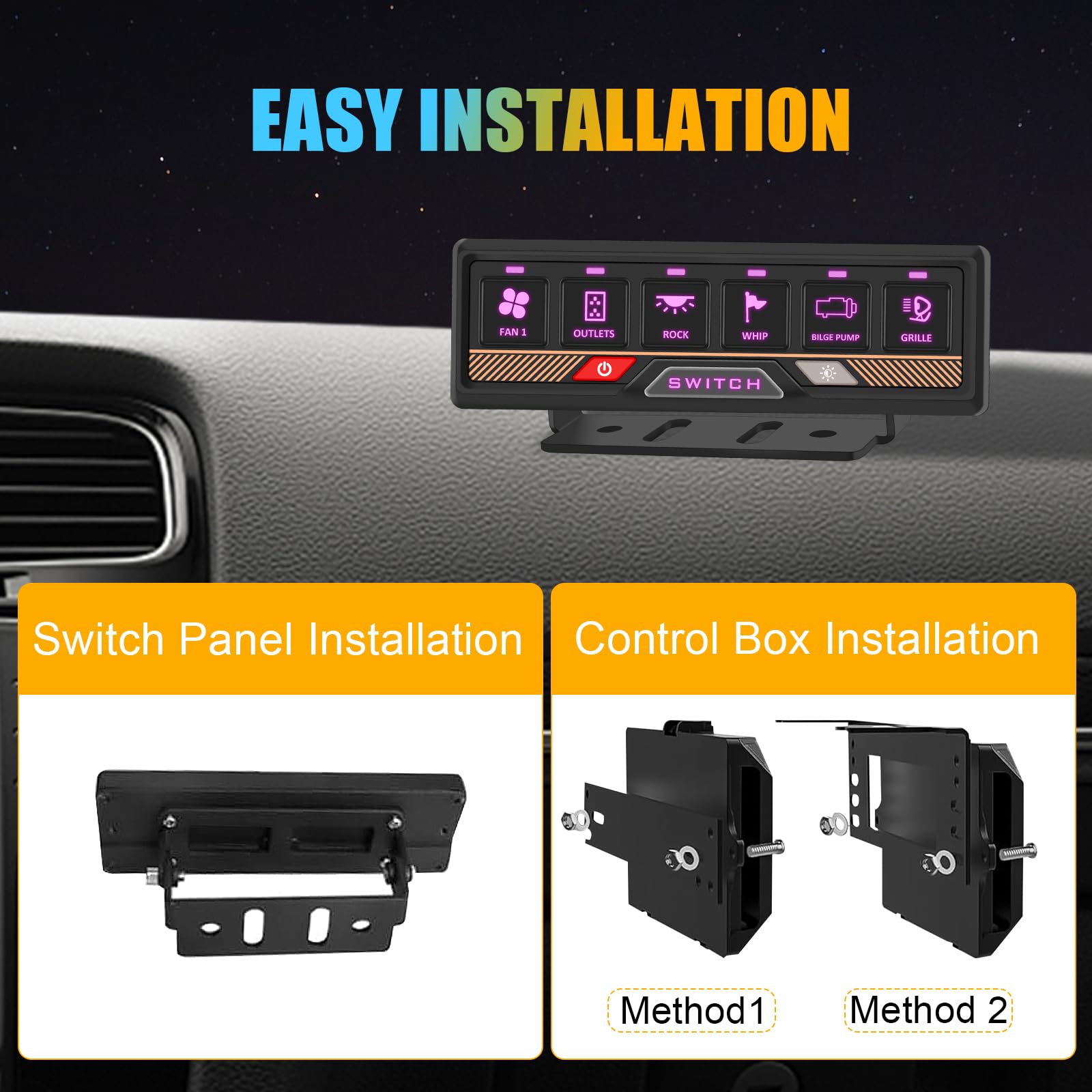 Chelhead 12V/24V Switch Control Panel RGB 6 Gang Dimmable Multi-Function Programmable Switch Panel Acc Battery Control Waterproof, Compatible with Truck Boat SUV RV Trailer Marine ATV UTV