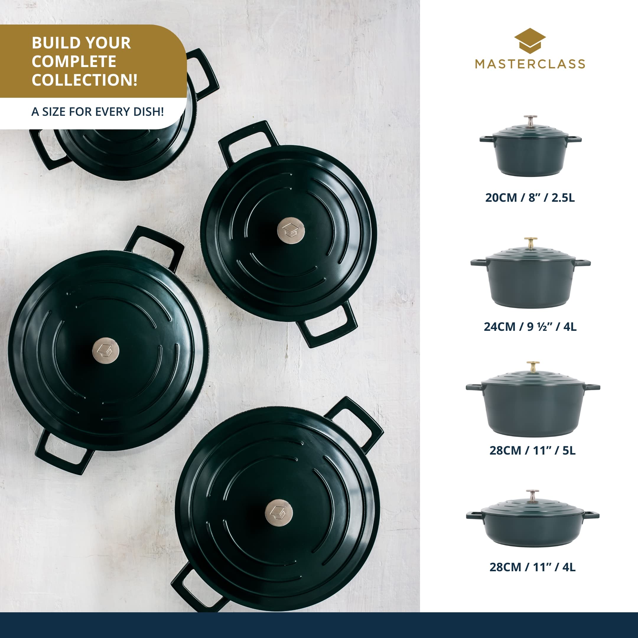 MasterClass Casserole Dish With Lid, Medium 4L/24 cm, Lightweight Cast Aluminium, Induction Hob And Oven Safe, Black