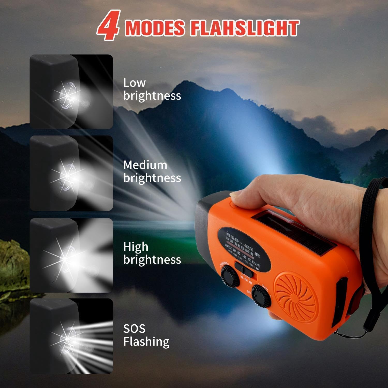 iRonsnow Solar Emergency Hand Crank Weather Radio, Portable Self Powered NOAA AM/FM Radios with SOS Alarm LED Flashlight 2000mAh Smart Phone USB Charger for Camping (Red)