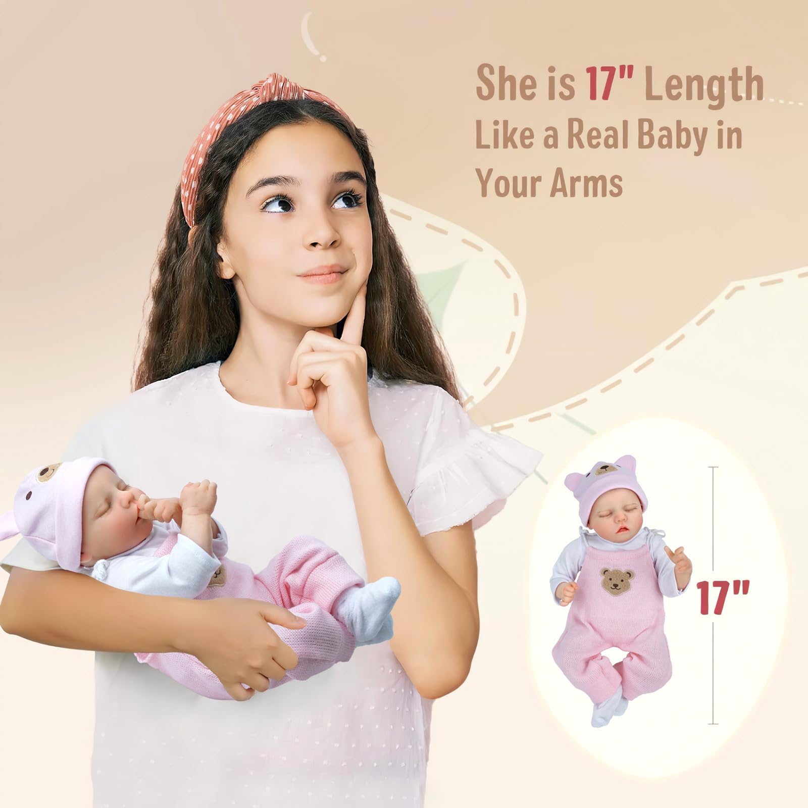 JIZHI Reborn dolls Age 3+ - 17-Inch Handmade Realistic Baby Dolls Soft Cloth Body with Toy Accessories, Reborn Baby Dolls Like a Lifelike Baby(Sleeping baby)