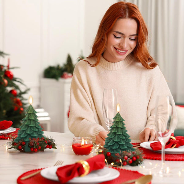 Eldnacele Christmas Flameless Candles With 6H Timer, Real Wax Flickering LED Battery Operated Fake Candles, Tree Shaped for Home Dcor and Decoration