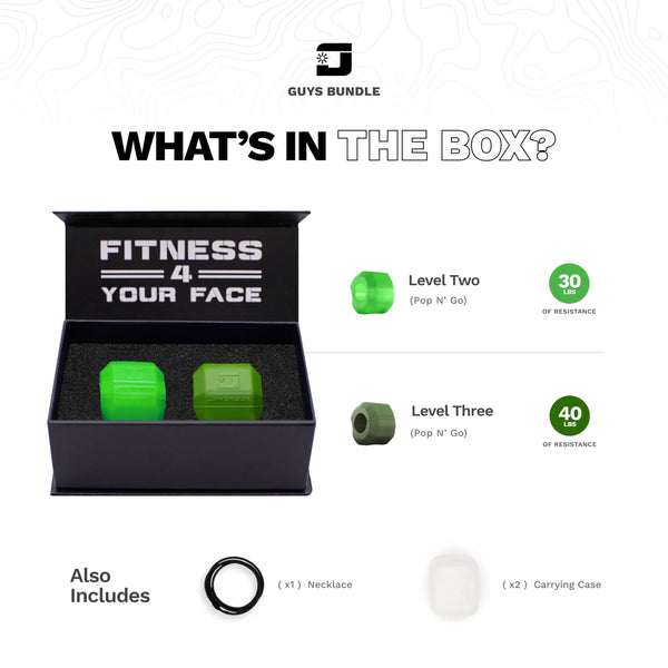 JAWZRSIZE Pop N Go and Custom Fit Jaw Enhancer Bundles- Jaw, Face, and Neck Exerciser and Toner (Guys Pack)