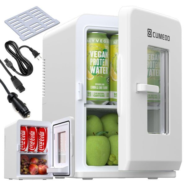 Mini Fridge 15 Liter/21 Cans, Upgrade Portable AC+DC Power Small Fridge for Bedroom, Car, Office, Thermoelectric Cooler and Warmer Skincare Fridge for Food, Drinks, Cosmetics, Max & ECO Mode