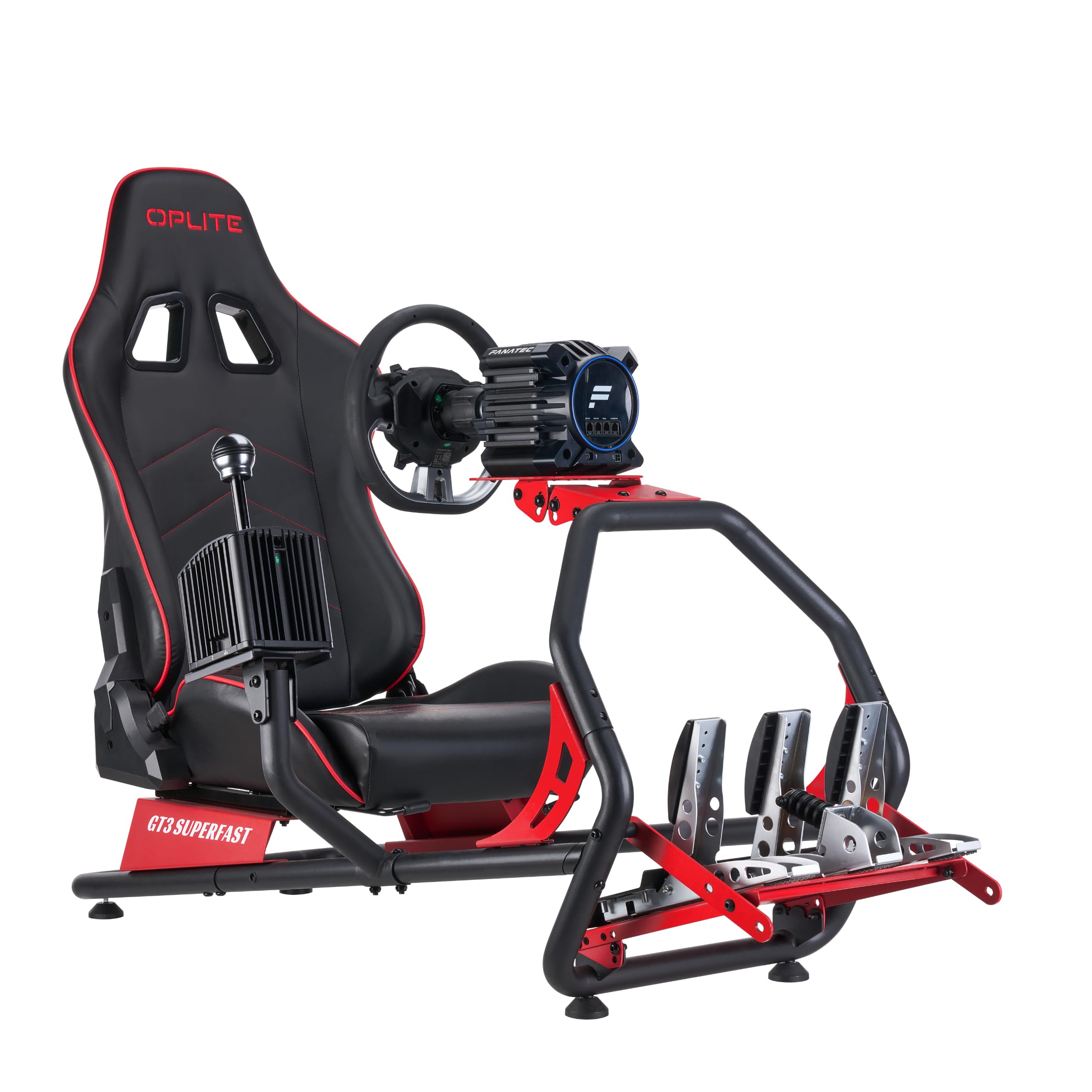 OPLITE GT3 SUPERFAST Simulator Cockpit Racing Sim Bucket Seat and Chassis Frame for Logitech and Thrustmaster Steering Wheel Pedals & Screen