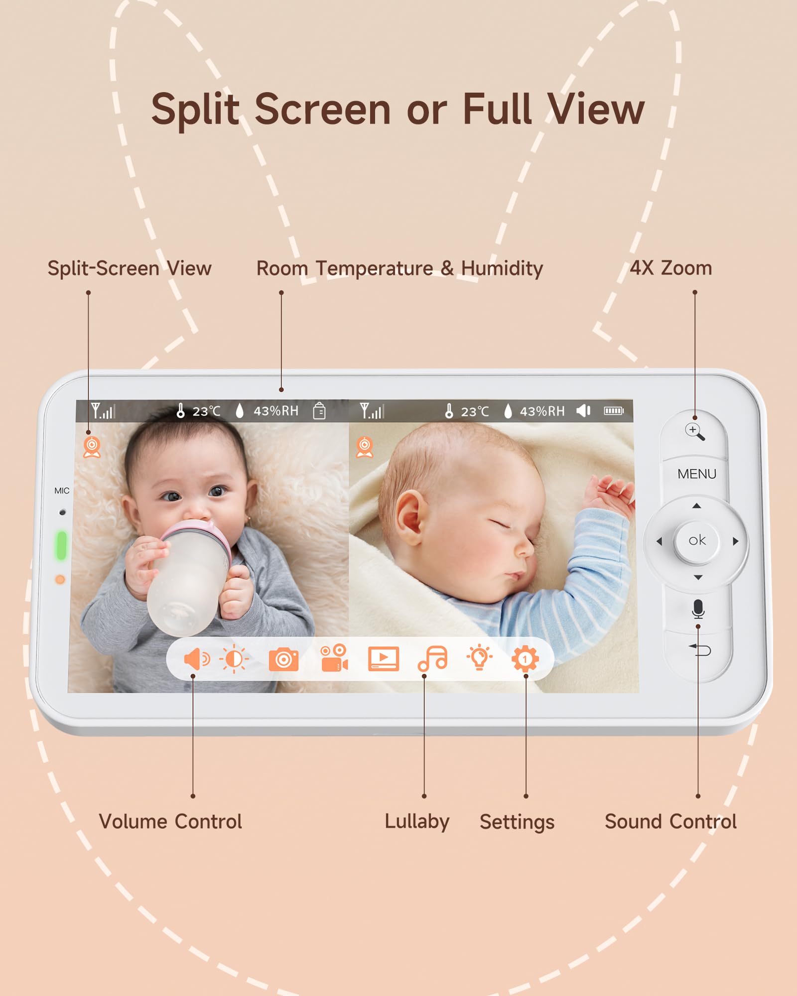 ARENTI 2.5K 5Ghz&2.4G Wifi Baby Monitor with Camera,5-inch 720P Display,Night Vision,Pan Tilt,Night Light,Auto Track,3350mAh Battery,Cry&Motion Detection,2-Way Talk,App&Screen Control
