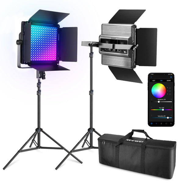 NEEWER Upgraded 660 PRO II RGB LED Video Light with App Control & Tripod Stand Kit, 2 Pack 50W/1% Min Dimming/CRI97+/3200~5600K Key Lighting for Game Streaming YouTube Recording Studio Photography