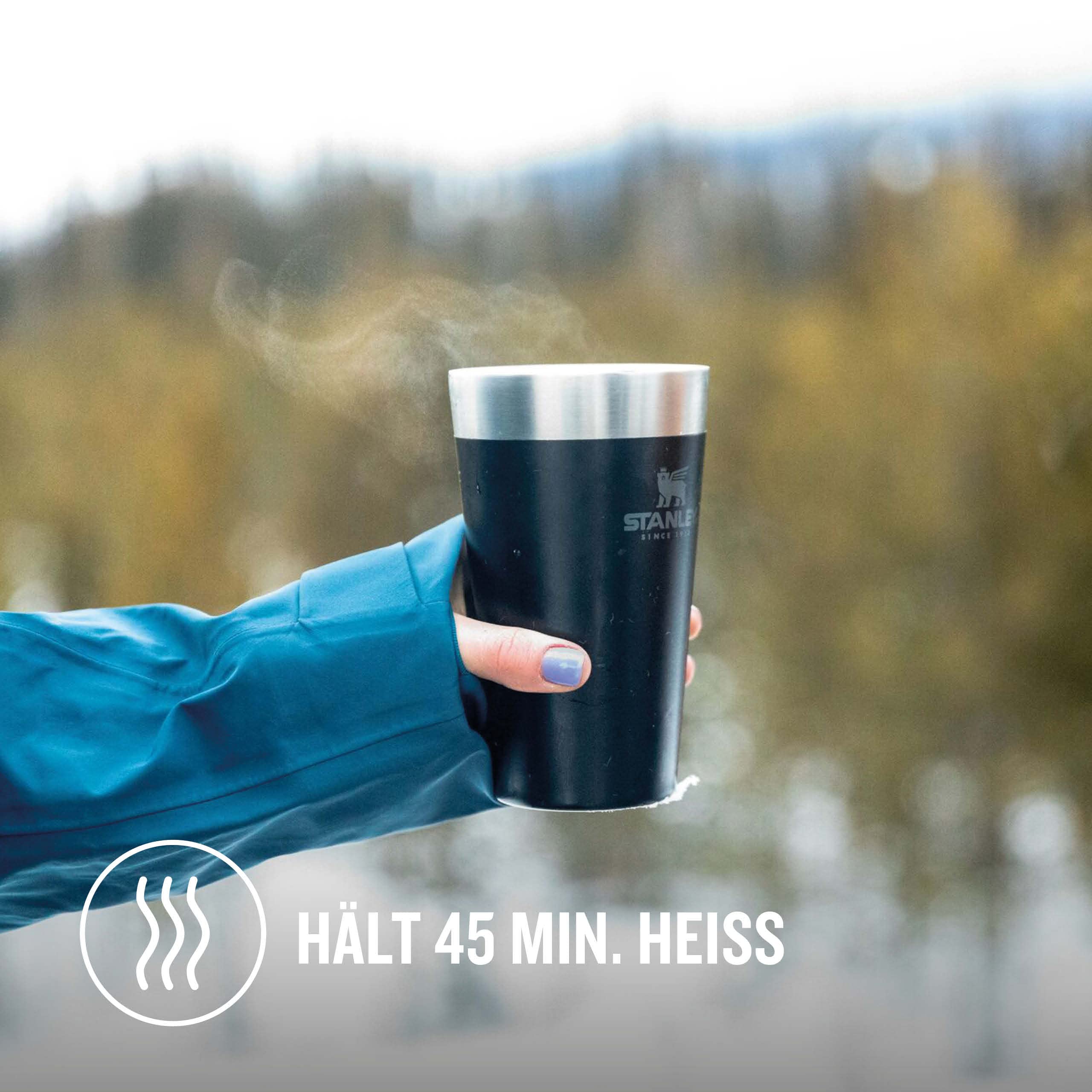 Stanley Adventure Stacking Beer Pint 0.47L - Travel Mug Keeps Drinks Cold For 4 Hours - Stainless Steel Thermal Cup - Stacks Infinitely - Double Wall Vacuum Insulation - Dishwasher Safe - Matte Black