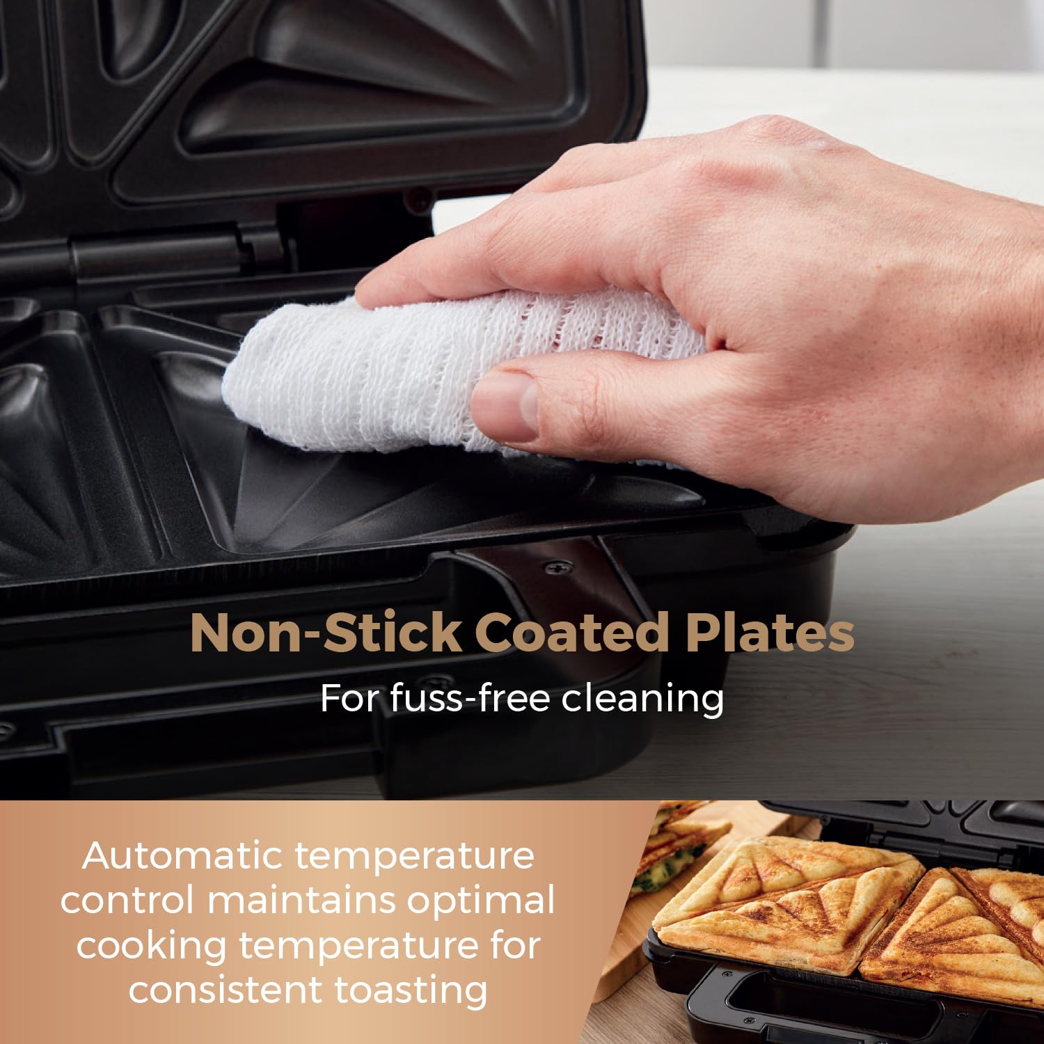 Tower T27032 3-in-1 Deep Filled Snack Maker with Non-Stick Coated Plate and Automatic Temperature Control, 900W, Stainless Steel