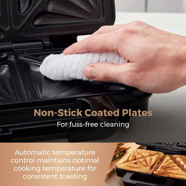 Tower T27032 3-in-1 Deep Filled Snack Maker with Non-Stick Coated Plate and Automatic Temperature Control, 900W, Stainless Steel