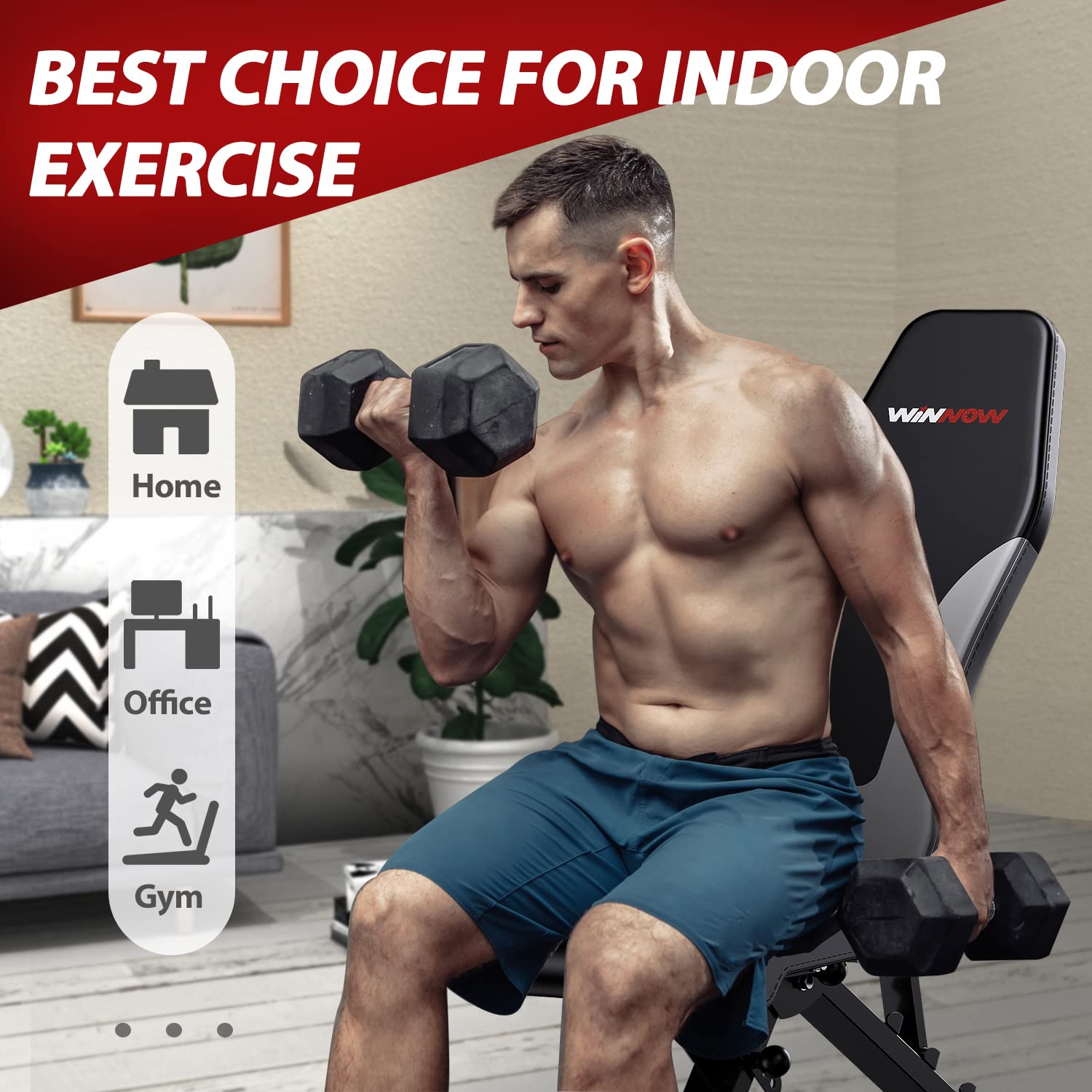 WINNOW Adjustable Weight Bench Foldable Home Exercise Gym Workout Bench Incline Decline Flat Bench Press for Full Body Workout