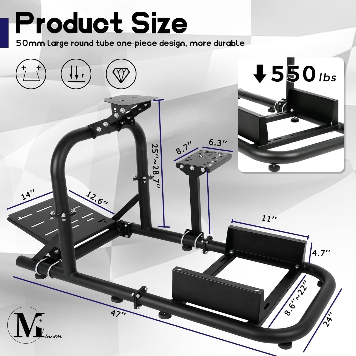 Minneer L-shaped Double Arms Racing Simulator Cockpit Fit for Logitech Fanatec Thrustmaster G27 G29 G920 G923 T300RS Large Round Tube Driving Wheel Stand Not Included Wheel Pedal Handbrake and Seat