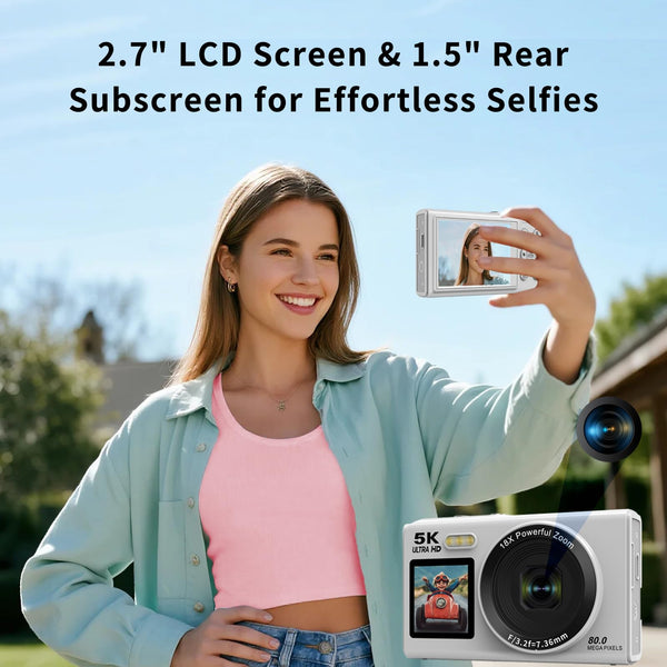 Digital Camera,4K 64MP Cameras for Photography with Beauty Light 180°flip Screen Compact Vlogging photo Camera, 18 Digital Zoom, Adjustable Flashlight