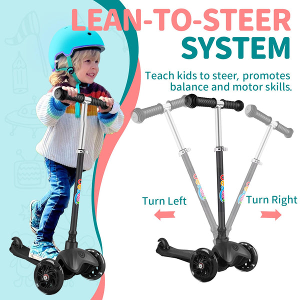 BELEEV Scooter for Kids Ages 2-6, 3 Wheel Scooter for Children Toddlers Girls Boys, Light-Up Wheels, 4 Adjustable Height, Lean to Steer, Non-Slip