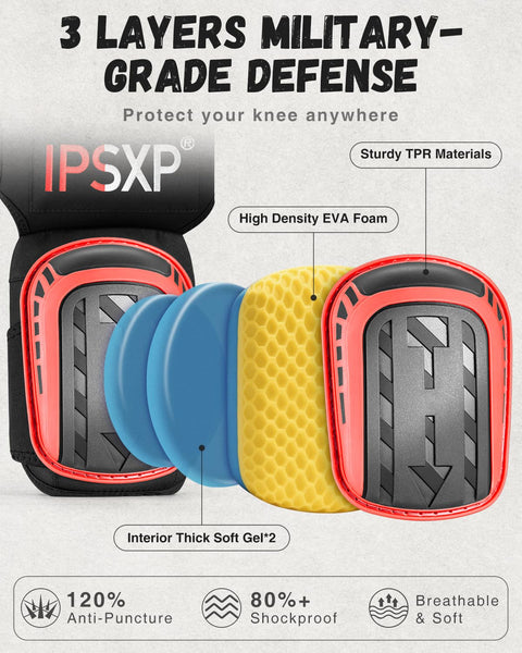 IPSXP Professional Knee Pads for Work,Gardening & Construction Knee Pads for Men and Women with Thick Double Gel Cushion, Strong Adjustable Non-Slip Straps,1 Pair