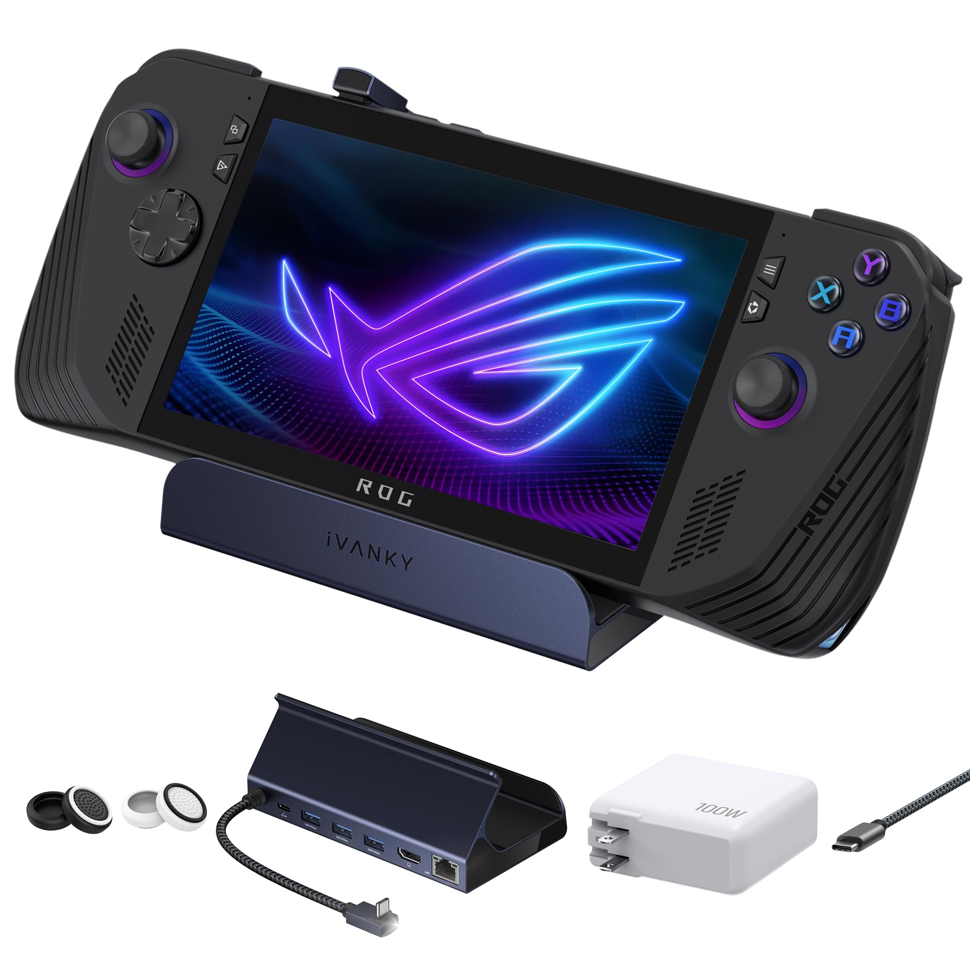 iVANKY 8-in-1 Docking Station for Valve Steam Deck OLED/ASUS ROG Ally X/Lenovo Legion Go/MSI Claw, ROG Alloy/Stream Deck Dock Hub with HDMI 4K@144Hz, Gigabit Ethernet, 3*USB-A 3.0, 100W USB-C Charge