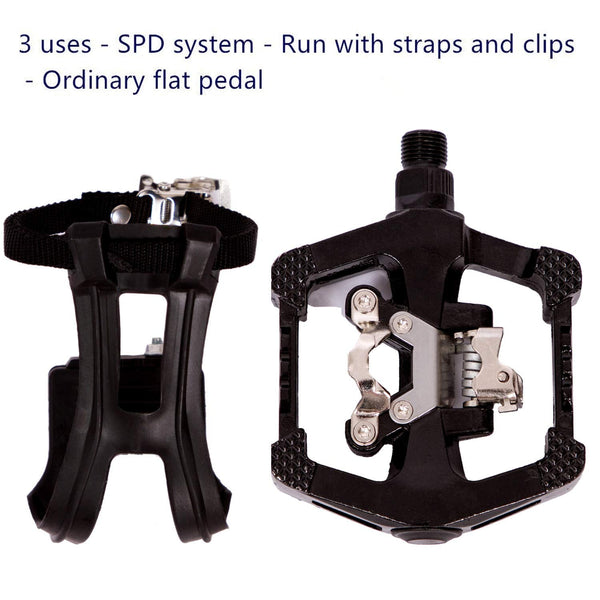 COZYROOMY SPD pedals - Hybrid pedal with clips and straps, Suitable for indoor exercise bikes, Spin Bike and all bikes with 9/16" axles. 6 Month