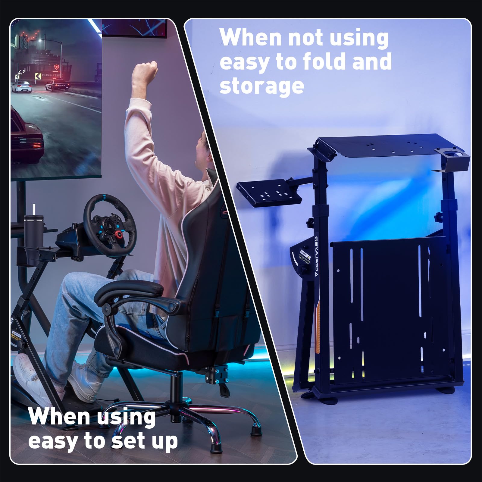 GTPLAYER Steering Wheel Stand for G25 G27 G29 G920 Foldable Racing Wheel Stand with Cup Holder Adjustable Height/Angle, Driving Simulator Gaming Wheel Stand