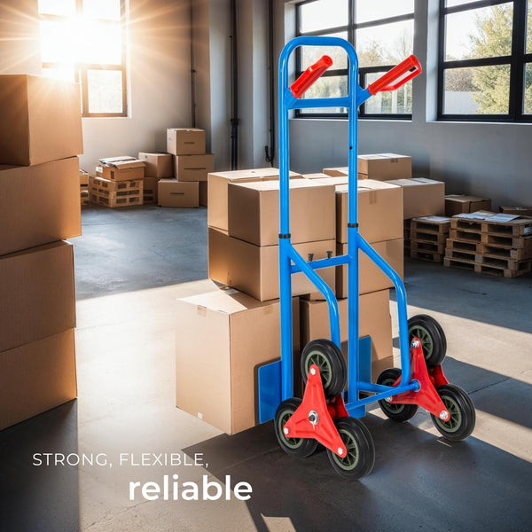 tectake® Sack Barrow with Adjustable Telescopic Frame, Folding Trolley with Star-Shaped Wheels for Steps & Curbs, Multi-Purpose Sack Truck with 100 kg Load Capacity & Sturdy Steel Frame - Blue