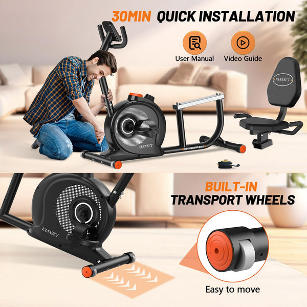 VANNECT Recumbent Exercise Bike for Home Use, 16 Level Resistance Recumbent Bike with 400LBS Weight Capacity, Upgraded Magnetic Recumbent Bikes with Smart APP& LCD Monitor, Adjustable Seat