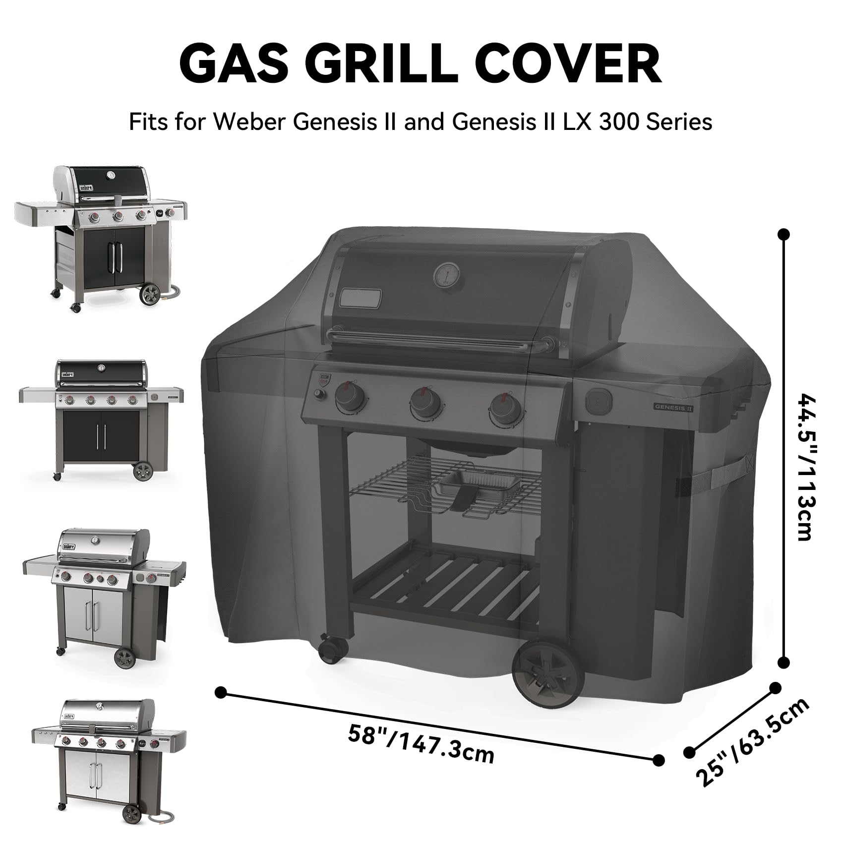 Onlyfire 7130 Upgraded Barbecue Cover 58-inch Waterproof Outdoor Grill Cover For Weber Genesis & II & II LX 300 (147L x 63W x 113H CM), Rip-Proof, UV