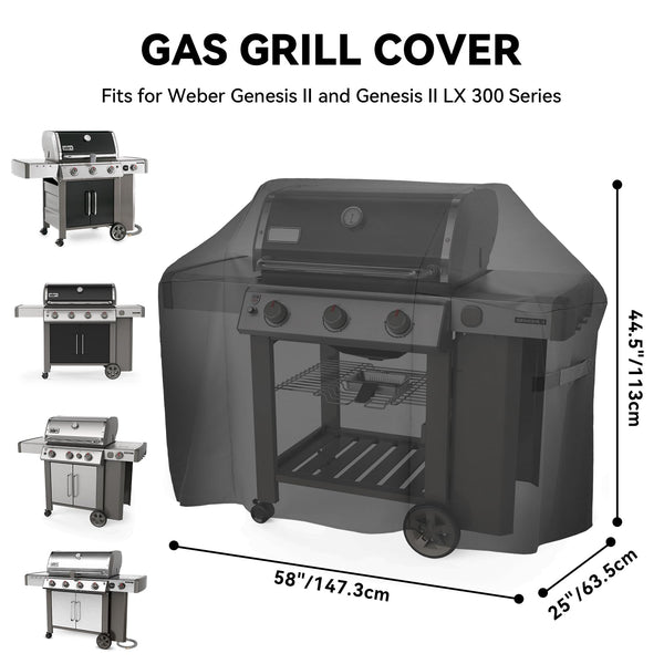 Onlyfire 7130 Upgraded Barbecue Cover 58-inch Waterproof Outdoor Grill Cover For Weber Genesis & II & II LX 300 (147L x 63W x 113H CM), Rip-Proof, UV