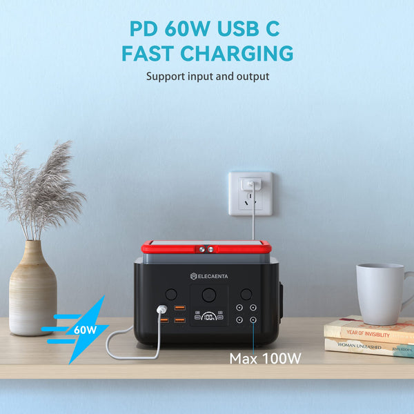 ELECAENTA Portable Power Station, 200Wh LiFePO4 Battery 6x Lifespan, AC200W (Peak 400W) Pure Sine Wave, Ultra-Light 2KG, Solar Generator for Outdoor Camping RVs Home Use