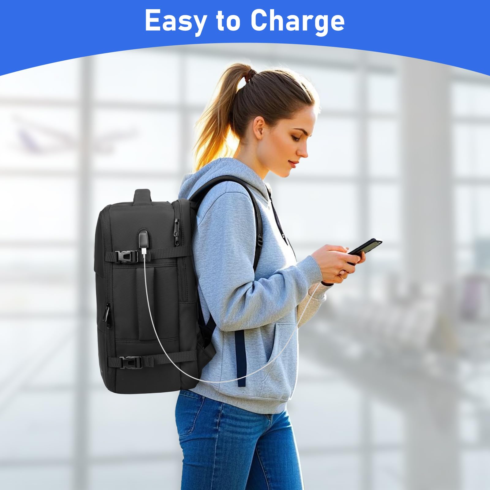 Taygeer Easyjet Cabin Bag 45x36x20 Underseat, Travel Backpack Women, Carry On Backpacks for Airplane, Luggage Rucksack for Plane, Hand Luggage Bag, Laptop Rucksack with Separate Shoe Pouch, Pink