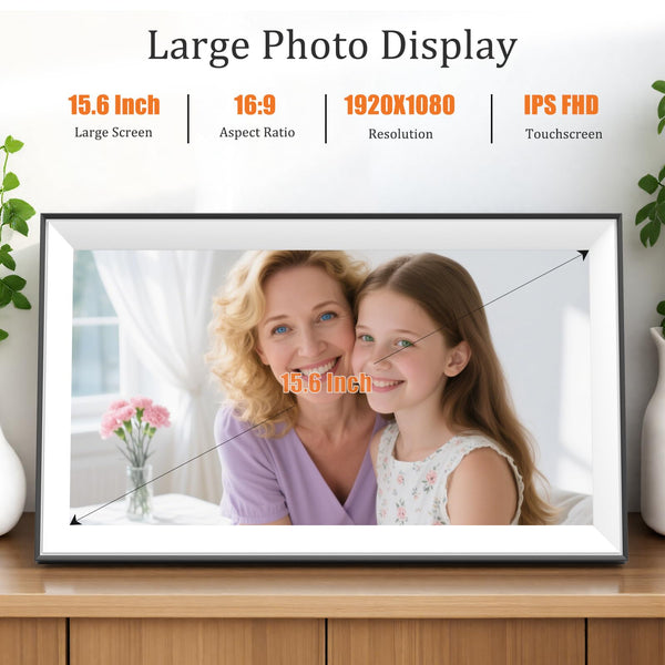 Hesmor 15.6 Inch Digital Photo Frame WiFi Frameo Picture Frame, 1920x1080 FHD IPS Touchscreen, 32GB Auto Rotate, Electronic Photo Frames Share Photos/Videos Anywhere