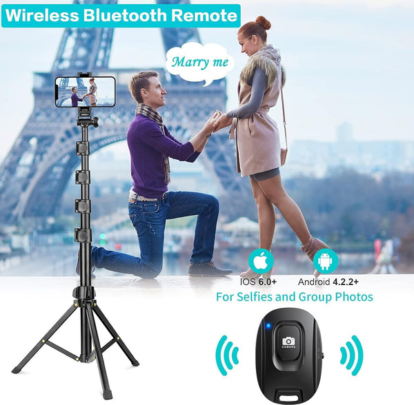 YOTOCversion 1.7 Meter/67 inch Phone Tripod Stand & Bluetooth Selfie Stick Tripod, Cellphone Tripod with Bluetooth Remote, Compatible with iPhone 16/15/14/13/12/12 pro/11/11pro/8