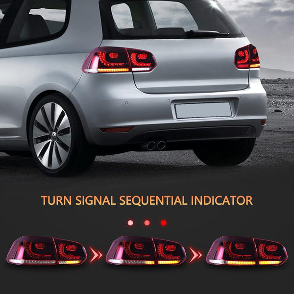 VLAND LED Rear Lights for Golf6 MK6 GTD R TSI 2008-2013 Tail Lights Lamps Assembly with Sequential Indicator, E-mark, One Pair (Smoked)