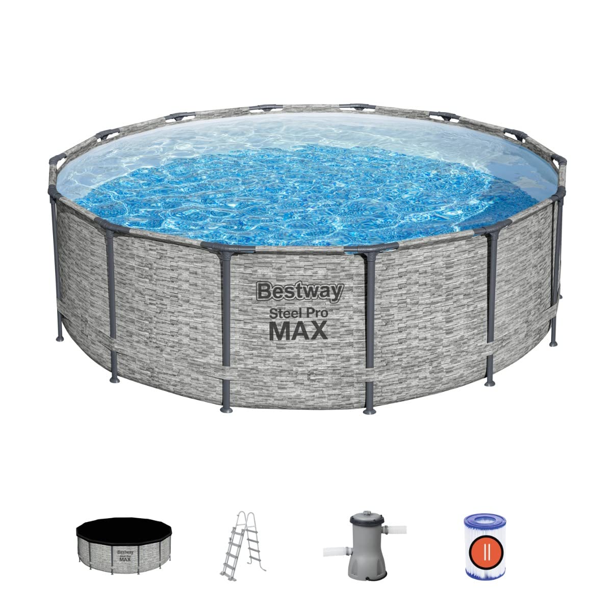 Bestway Steel Pro Max | Round Frame Swimming Pool with Filter Pump, Above Ground Frame Pools, Grey, 18ft