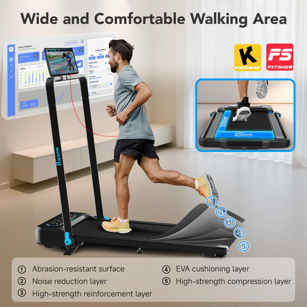 Treadmills Foldable 14KM/H with 10% Incline LED Monitor APP, Remote Control Under Desk Walking Pad with Foldable Handrail for Home Workout
