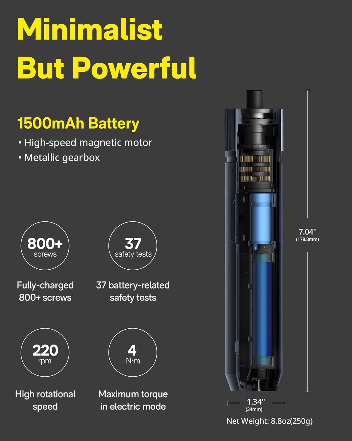 HOTO Electric Screwdriver Set, 3.6V Rechargeable Set with 25 S2-Steel Bits, Cordless Power Screwdriver with LED Light, All-in-One Design, 3 Torque, 4N·m 1500mAh, Excluding Charging Cable