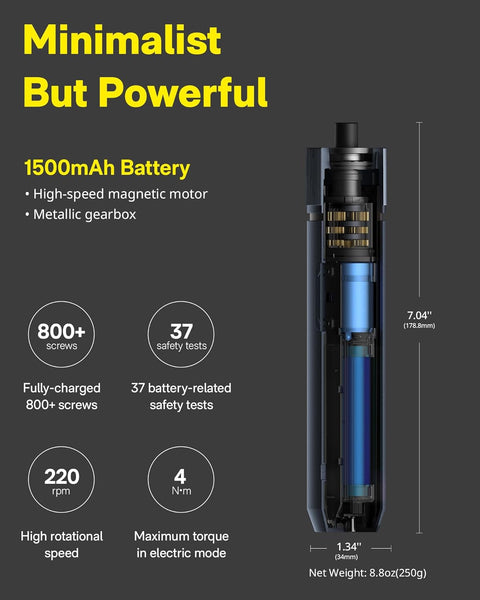 HOTO Electric Screwdriver Set, 3.6V Rechargeable Set with 25 S2-Steel Bits, Cordless Power Screwdriver with LED Light, All-in-One Design, 3 Torque, 4N·m 1500mAh, Excluding Charging Cable