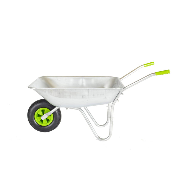 Neo Wheelbarrow Home Garden Cart Galvanised with Pneumatic Tyre (65L), Silver