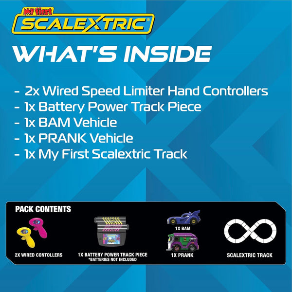 My First Scalextric Racing Track Sets for Kids Ages 3+ - G1187M Batwheels Prank vs Bam Battery Micro Race Car Set, Toy Cars Race Tracks for Boys. Incl. 2x Hand Controllers - Kids Toys Gifts