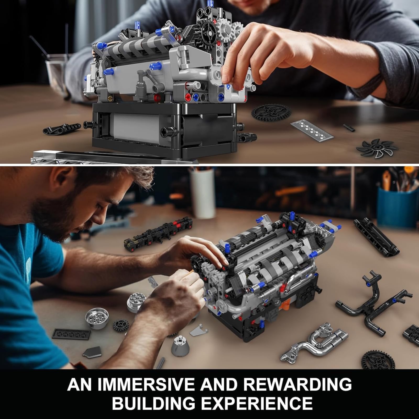 Mould King 10193 Engine Building Blocks Toy Kit, Boxer Engine Clamping Blocks Construction Kit Model, Toy Gift Collectibles for Adults Boys Girls(609 Pieces)