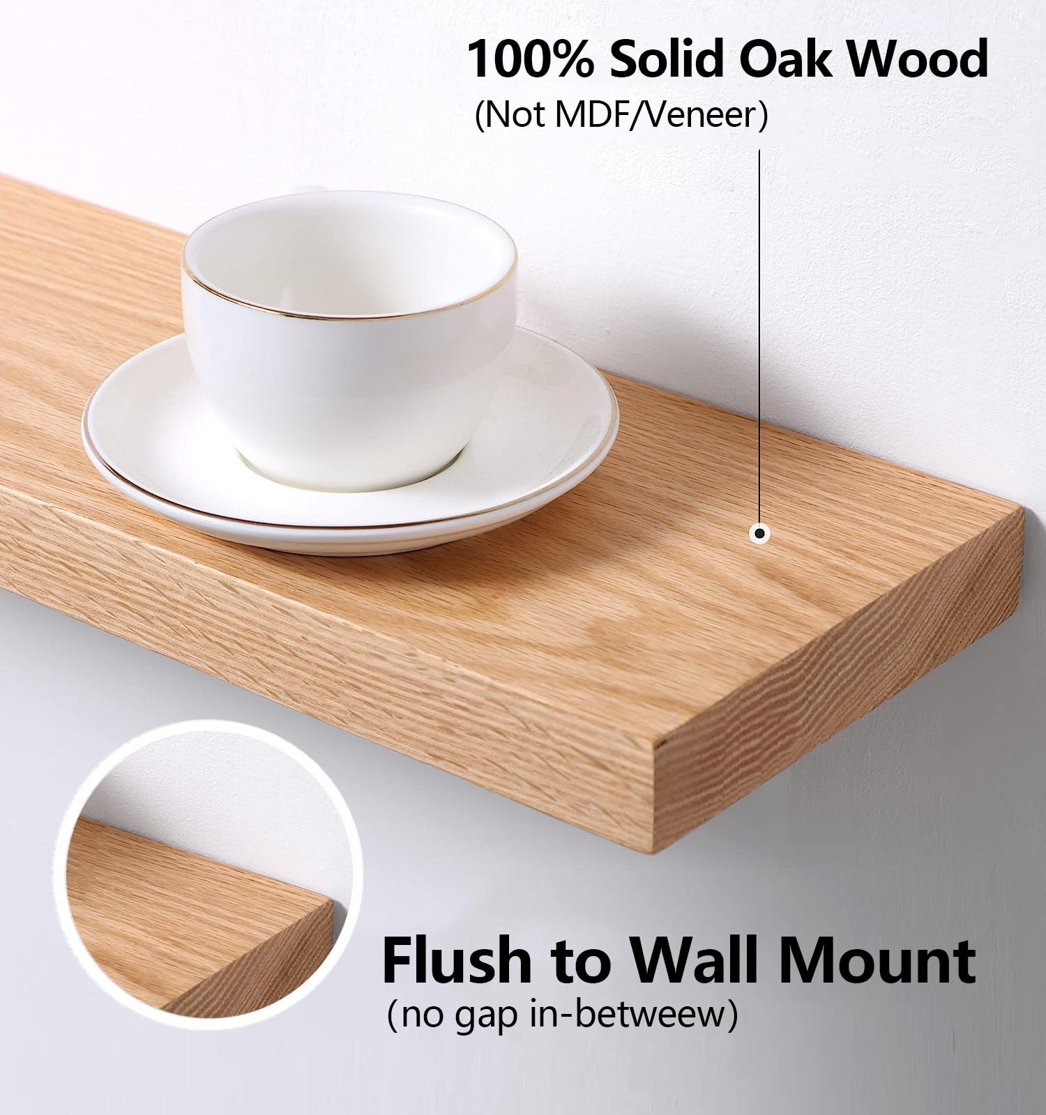 Gieanoo Floating Shelf, 70cm Solid Oak Wood Rustic Wall Shelf Wall mounted Radiator shelf Display Shelf For Living Room, Kitchen, Bedroom