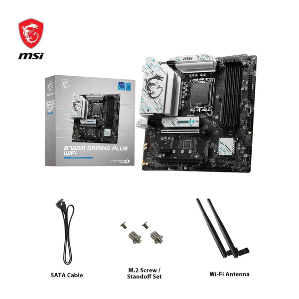 MSI B760 GAMING PLUS WIFI DDR4 Motherboard, ATX - Supports Intel 14th, 13th & 12th Gen Core Processors, LGA 1700 - DDR4 Memory Boost 5333+MHz/OC, 1x PCIe 4.0 x16, 2 x M.2 Gen4, 2.5G LAN, Wi-Fi 6E