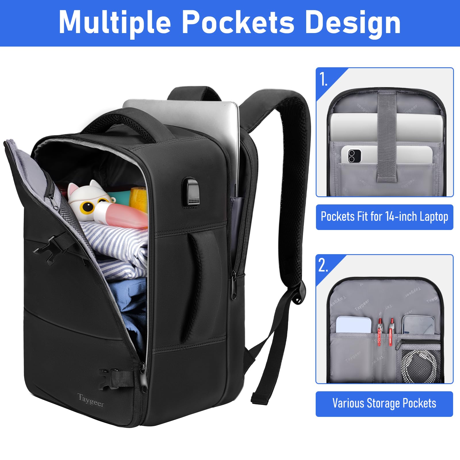 Taygeer Easyjet Cabin Bag 45x36x20 Underseat, Travel Backpack Women, Carry On Backpacks for Airplane, Luggage Rucksack for Plane, Hand Luggage Bag, Laptop Rucksack with Separate Shoe Pouch, Pink