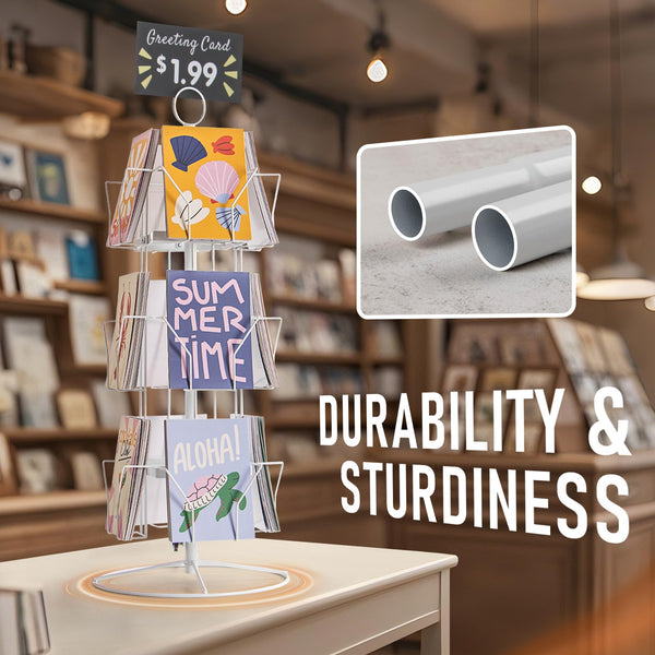 ANBOXIT Greeting Card Display Stand Rotating Rack Holder, for Postcard Sticker Retail, Metal White