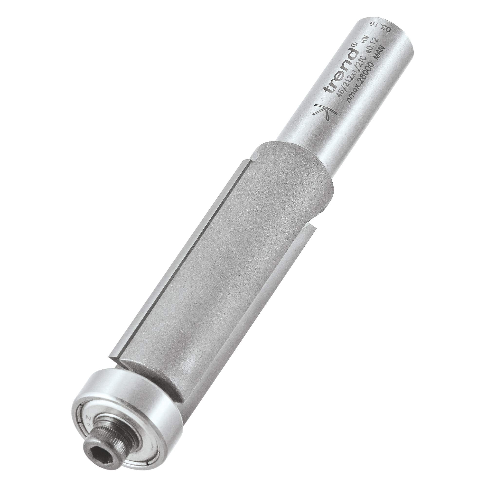 Trend Professional Guided Trimmer, 1/2 Inch Shank, 12.7mm Cut Diameter, 50mm Cut Length, Tungsten Carbide Tipped, 46/23X1/2TC