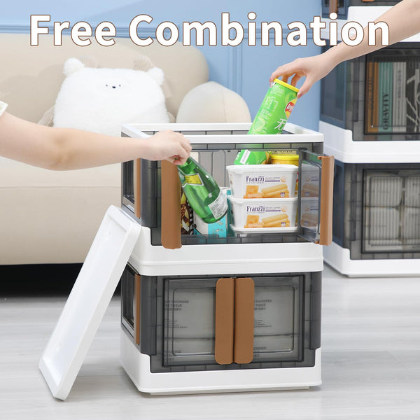 HAIXIN Collapsible Storage Boxes with Lids - 72L Stackable Storage Bins with Four Opening Door, Plastic Closet Organiser, Storage Container with