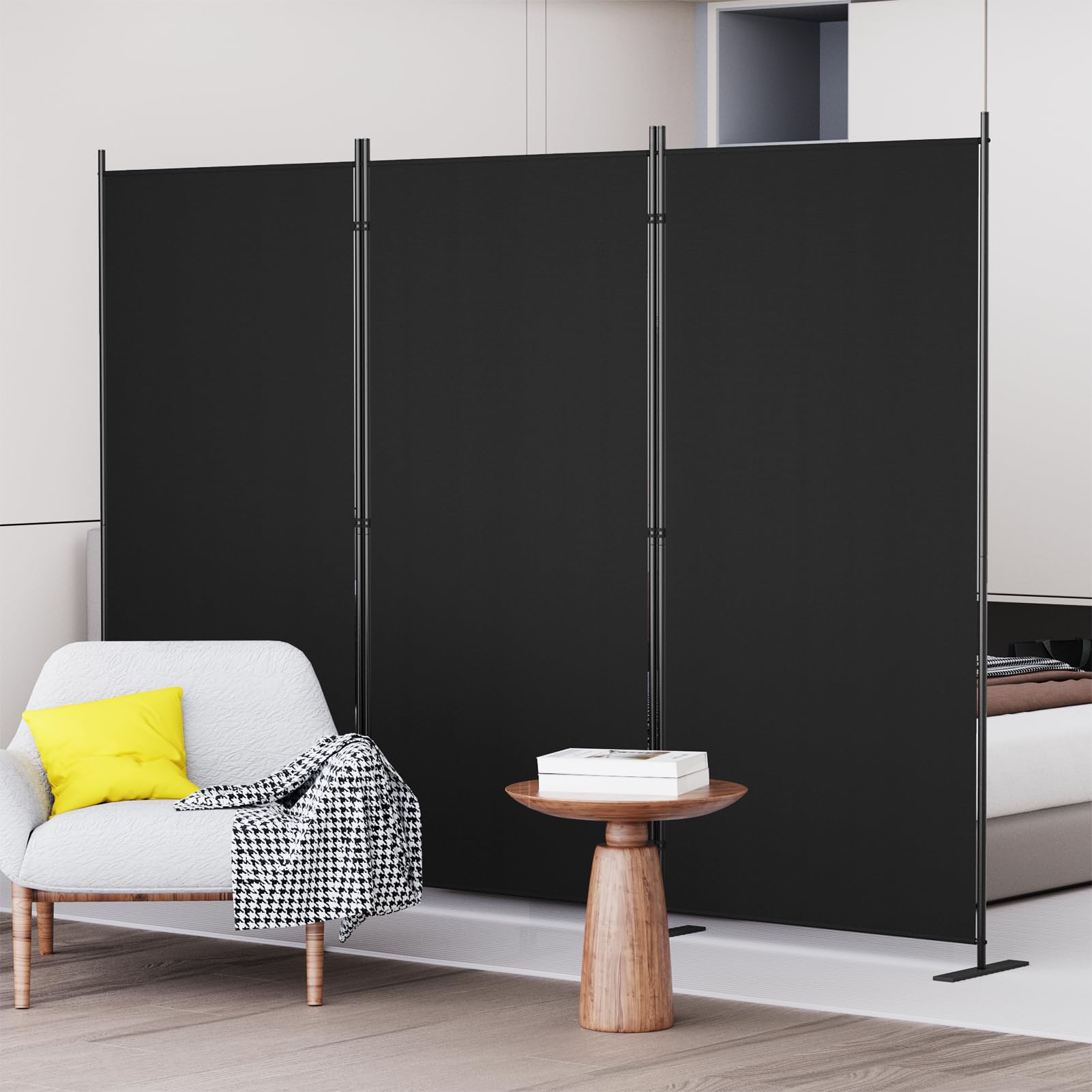 C-Hopetree 6 Panels Room Divider, 180cm Tall Indoor Folding Privacy Screen, Portable Partition Separator, Freestanding Separation Temporary Wall for Office, Bedroom, 304cm W X 180cm H, Black