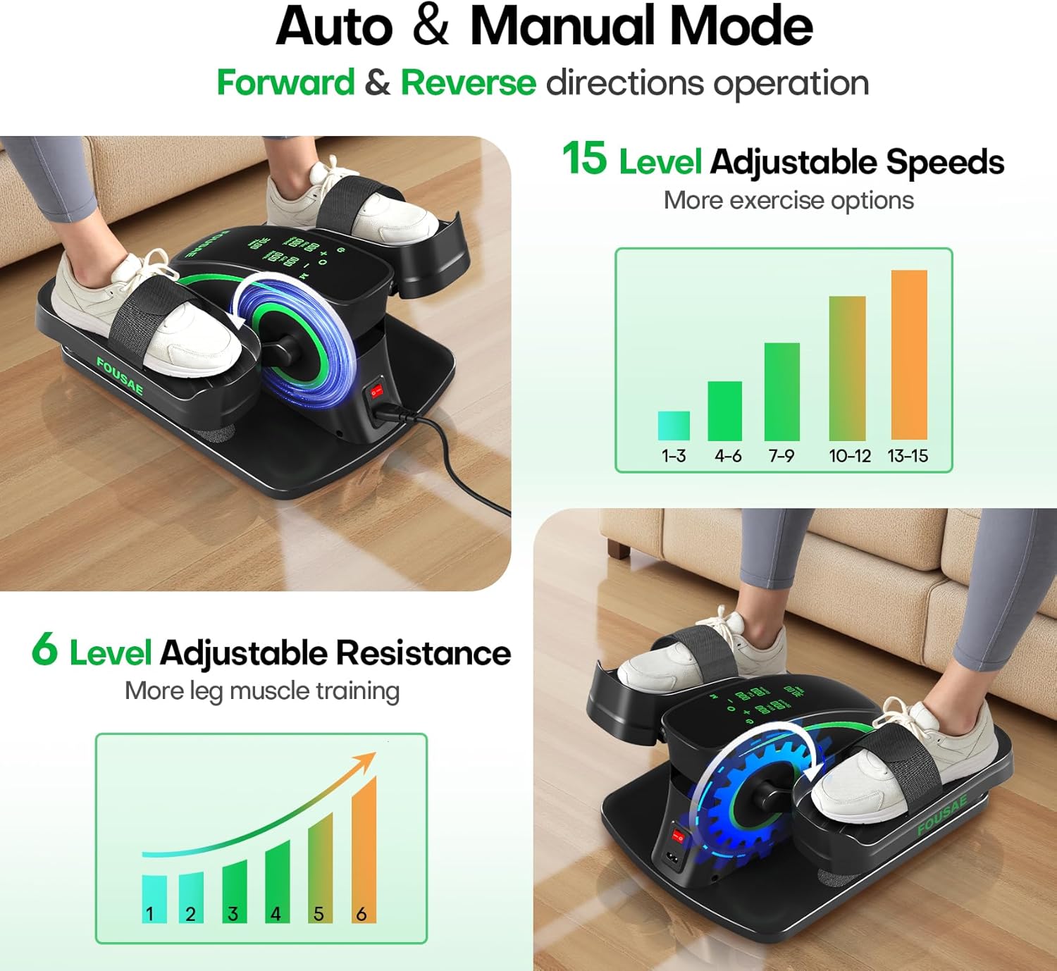 Under Desk Elliptical Machine for Home, 2 in 1 Electric Pedal Exerciser, Electric Leg Exerciser for Seniors with 15 Adjustable Speed, Seated Cross Trainer with Remote Control & Non-Slip Pad