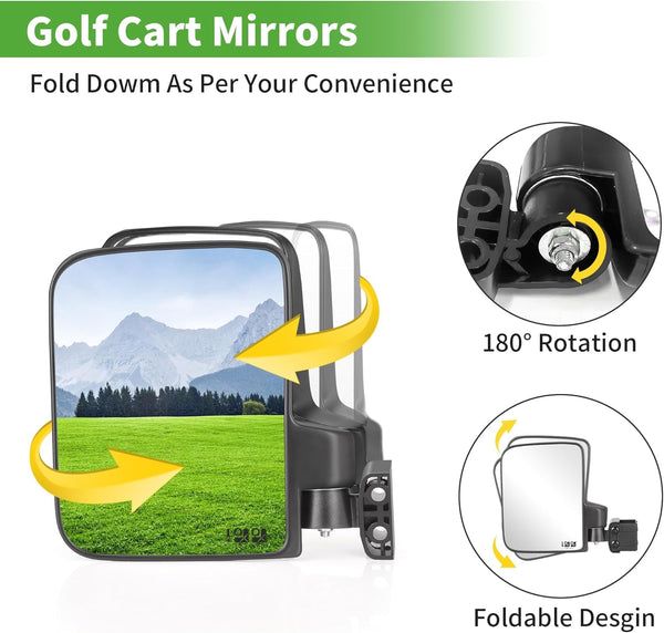 10L0L Newest Golf Cart Mirror Sets -No Drilling & Foldable Side Mirrors,Ultra-Wide Angle Rear View Mirror Adjustable HD Glass Universal for Yamaha