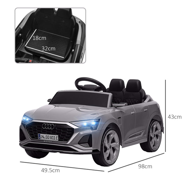 AIYAPLAY Audi Q8 E-tron Licensed Electric Car for Kids, 12V Electric Ride on Sportback Design with Remote Control, 4 Suspension Wheels, LED Headlamps, Music, Horn, for Ages 3-4 - Grey